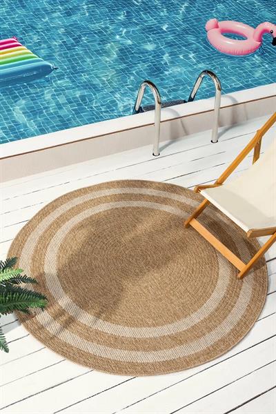 Yuvarlak Jüt Halı Çift Halkalı Doğal Hasır Model