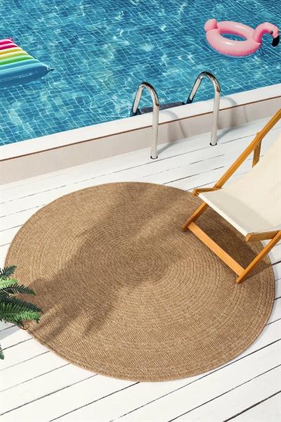 Yuvarlak Jüt Halı Doğal Düz Dokuma Hasır Model