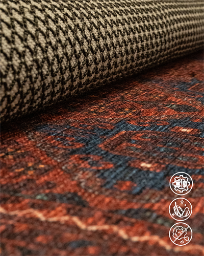 Twist Koyu Bordo Halı  Geleneksel Geometrik Motifli Lacivert Detaylı Pamuk Tabanlı Makine Dokuması