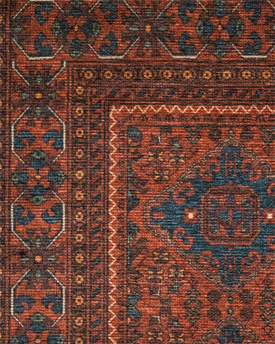 Twist Koyu Bordo Halı  Geleneksel Geometrik Motifli Lacivert Detaylı Pamuk Tabanlı Makine Dokuması