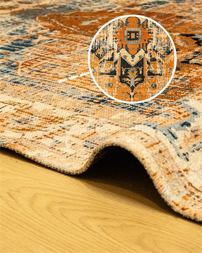 Twist Turuncu Halı  Klasik Orta Motifli Etnik Desenli Yumuşak Dokulu