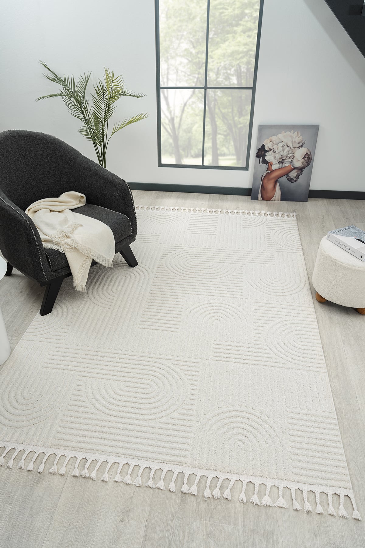 Modern salon halısı geometrik desenli şık salon halısı modeli