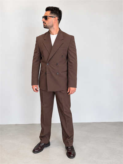  Kruvaze Oversize Takım Elbise-Kahve