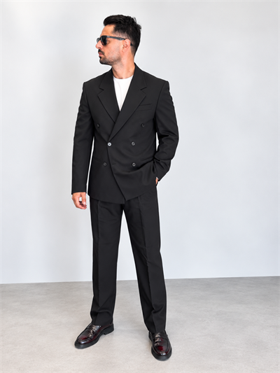 Kruvaze Oversize Takım Elbise-Siyah