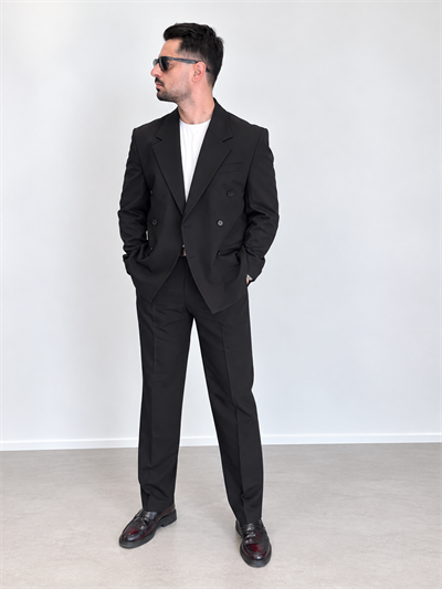  Kruvaze Oversize Takım Elbise-Siyah