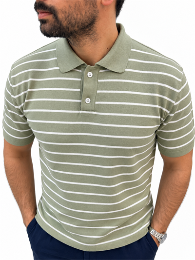   Polo Yaka Çizgili T-shirt - Yeşil