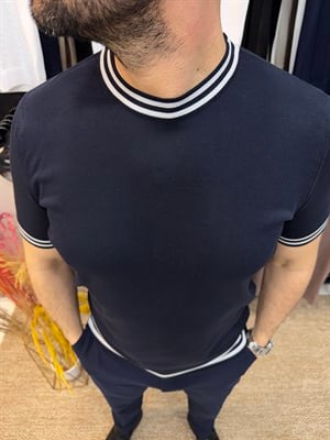Bisiklet Yaka Rayon Triko T-Shirt -Laci-Beyaz