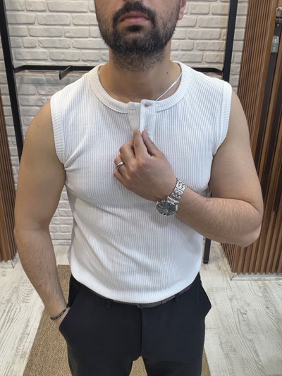 Düğmeli Pamuklu Atlet-Beyaz