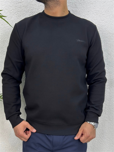 Duoble Face Kumaş Basic Sweatshirt-Siyah