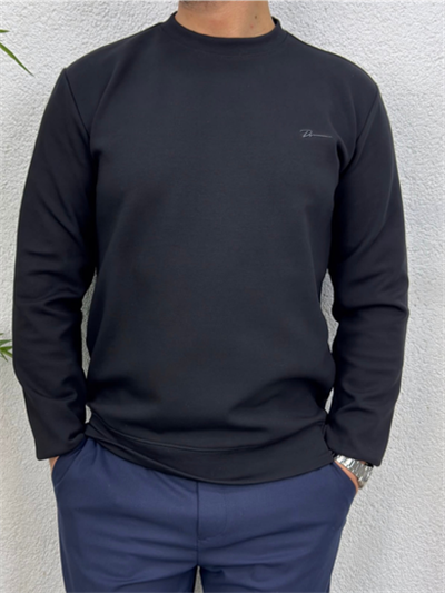 Duoble Face Kumaş Basic Sweatshirt-Siyah