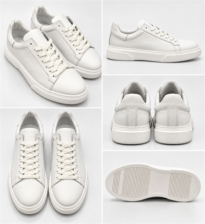 Erkek %100 Deri Sneaker Ayakkabı-Beyaz