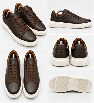 Erkek %100 Deri Sneaker Ayakkabı-Kahve