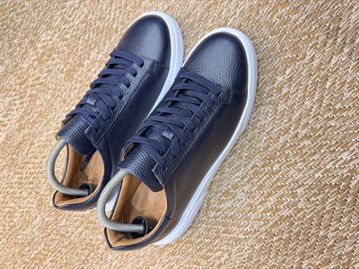 Erkek %100 Deri Sneaker Ayakkabı-Lacivert