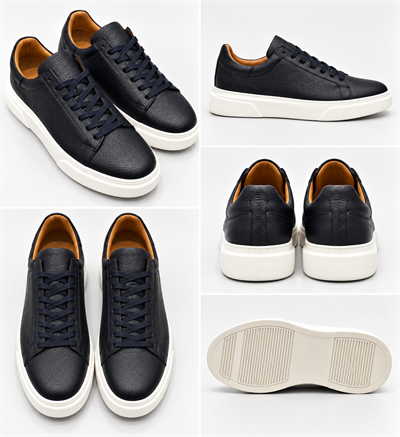 Erkek %100 Deri Sneaker Ayakkabı-Lacivert