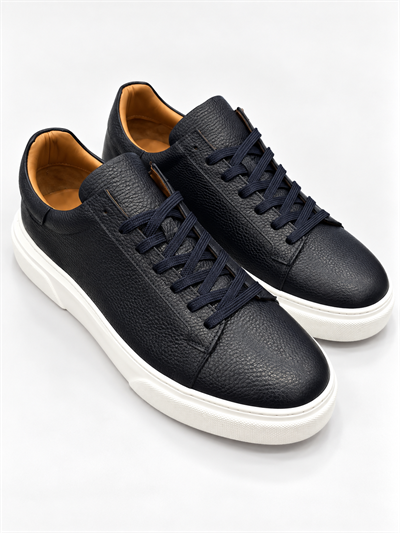 Erkek %100 Deri Sneaker Ayakkabı-Lacivert