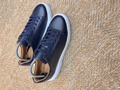 Erkek %100 Deri Sneaker Ayakkabı-Lacivert
