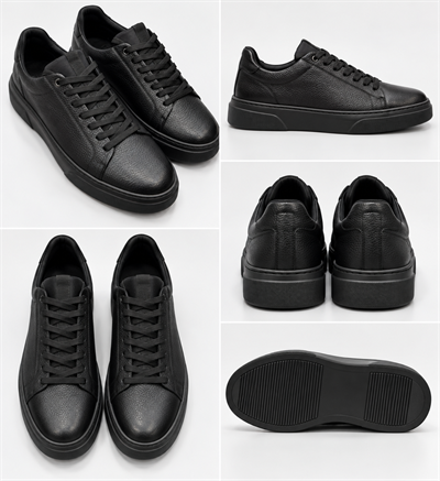 Erkek %100 Deri Sneaker Ayakkabı-Siyah