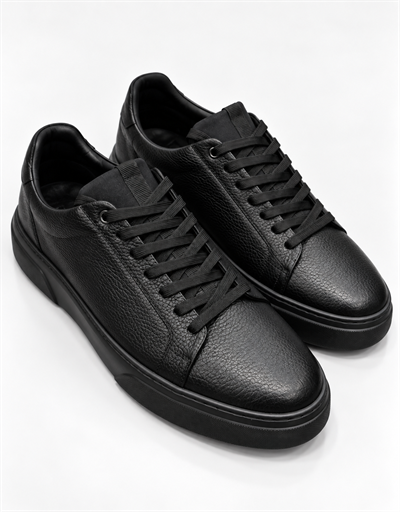 Erkek %100 Deri Sneaker Ayakkabı-Siyah