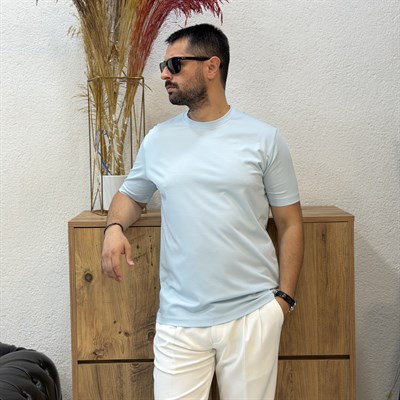 Erkek Basic Rayon Kumaş Tişört-Bebe Mavisi