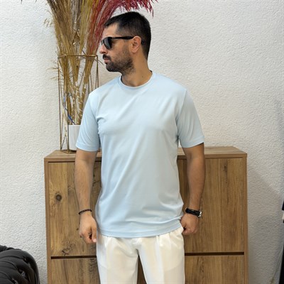 Erkek Basic Rayon Kumaş Tişört-Bebe Mavisi