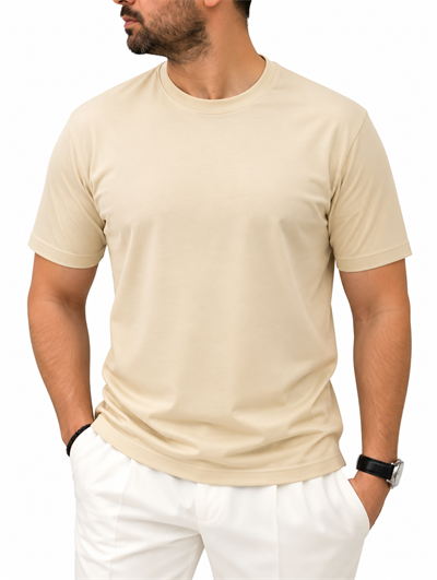 Erkek Basic Rayon Kumaş Tişört-Bej