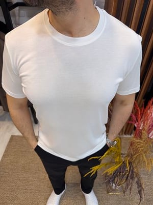 Erkek Basic Rayon Kumaş Tişört-Beyaz