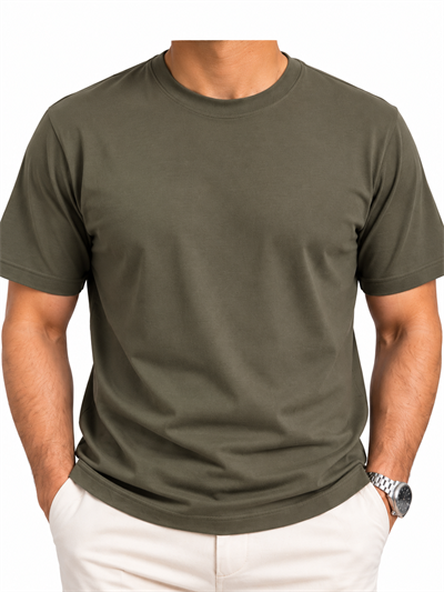 Erkek Basic Rayon Kumaş Tişört-Haki