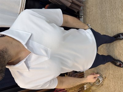 Erkek V Yaka & Polo Yaka Düğmeli T-Shirt-Beyaz