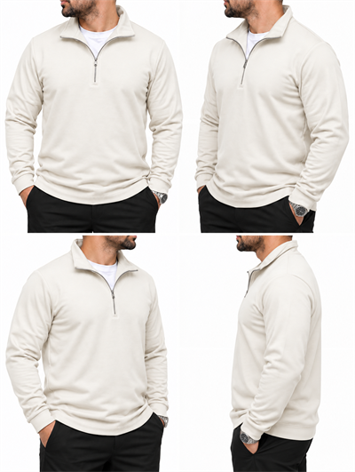 Fermuarlı Comfort Fit Sweatshirt – Beyaz