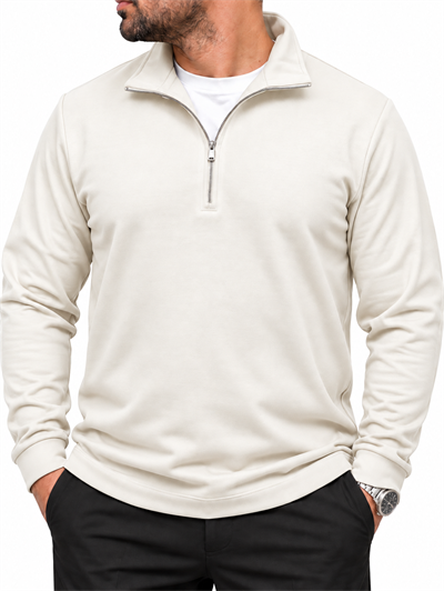 Fermuarlı Comfort Fit Sweatshirt – Beyaz
