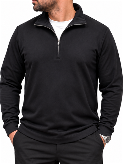 Fermuarlı Comfort Fit Sweatshirt – Siyah