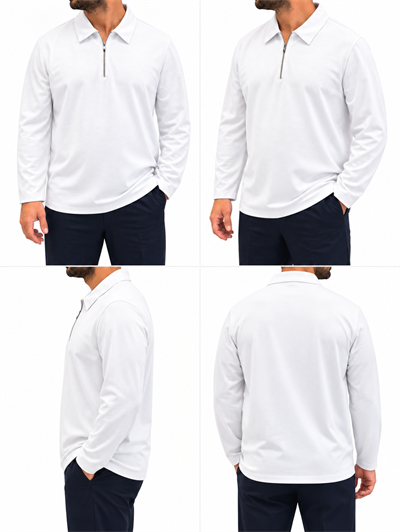 Fermuarlı Rayon Kumaş Polo Yaka-Beyaz