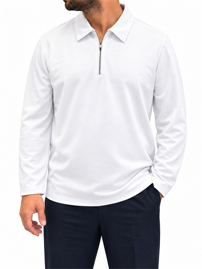 Fermuarlı Rayon Kumaş Polo Yaka-Beyaz