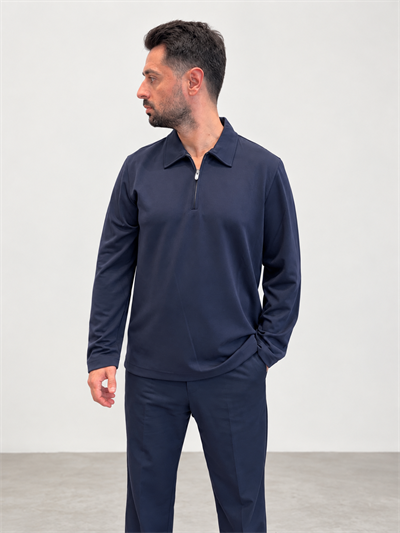 Fermuarlı Rayon Kumaş Polo Yaka-Laci