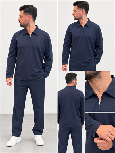 Fermuarlı Rayon Kumaş Polo Yaka-Laci