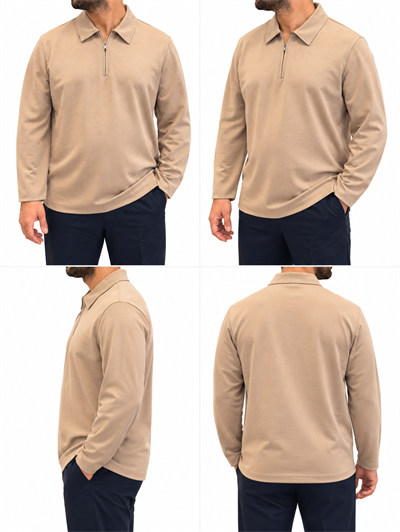 Fermuarlı Rayon Kumaş Polo Yaka-Somon