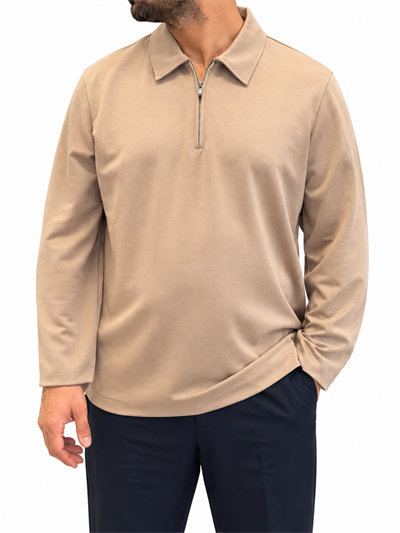 Fermuarlı Rayon Kumaş Polo Yaka-Somon