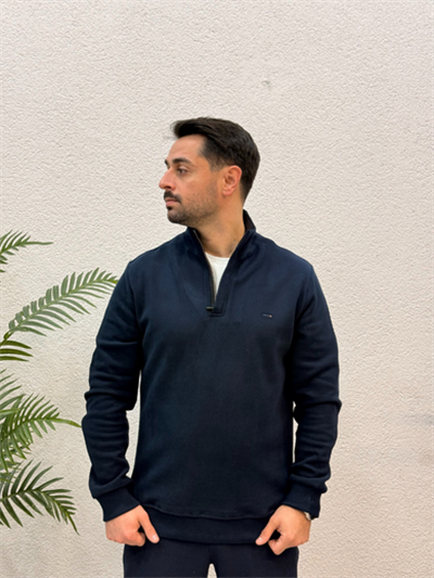 Lacivert %100 Pamuk Selanik Kumaş Sweatshirt