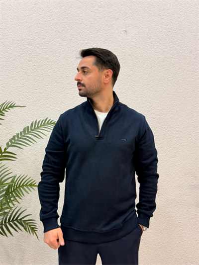 Lacivert %100 Pamuk Selanik Kumaş Sweatshirt