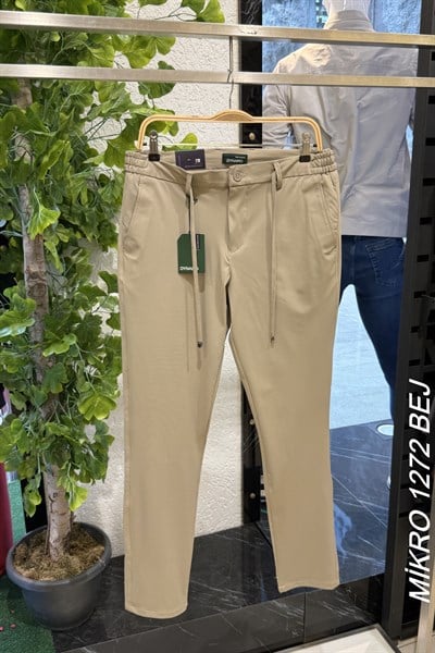 Mikro Kumaş Full Likralı Erkek Jogger Pantolon-Bej
