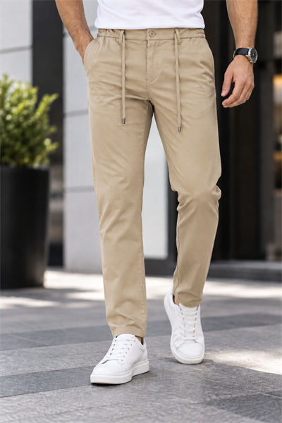 Mikro Kumaş Full Likralı Erkek Jogger Pantolon-Bej