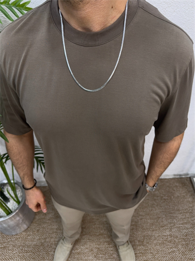 Modal Kumaş Premium Tshirt-Açık Kahve