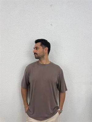 Modal Kumaş Rahat Kesim T-shirt - Kahverengi