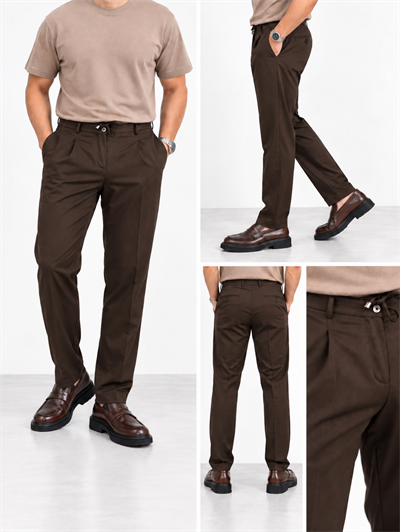 Pileli jogger pantolon-Kahve