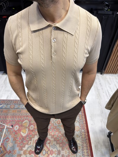 Polo  Yaka Triko Tshirt-Badem