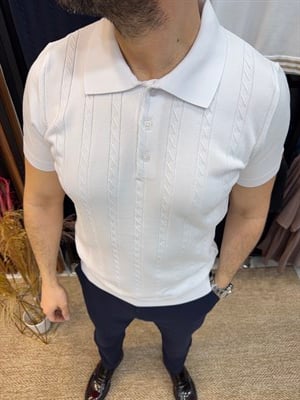 Polo  Yaka Triko Tshirt-Beyaz