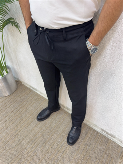 Premium Bağcıklı Rahat Jogger Pantolon-Siyah