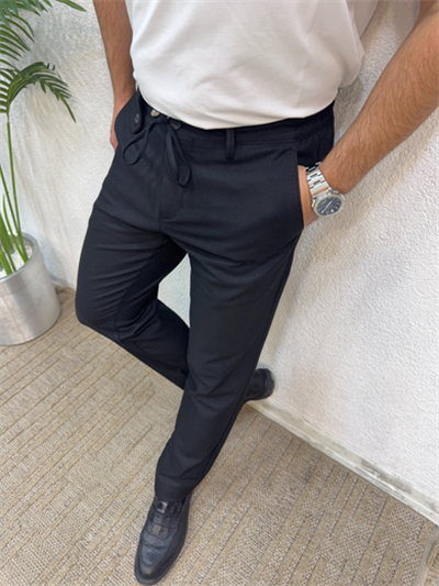 Premium Bağcıklı Rahat Jogger Pantolon-Siyah