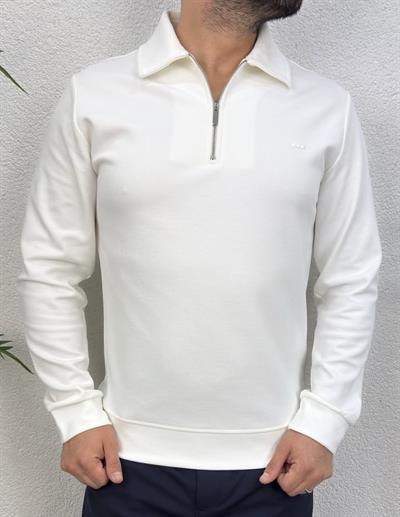 Premium Polo Yaka Sweatshirt -Beyaz