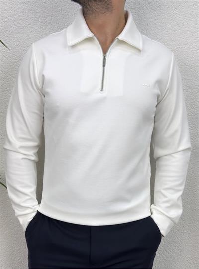 Premium Polo Yaka Sweatshirt -Beyaz